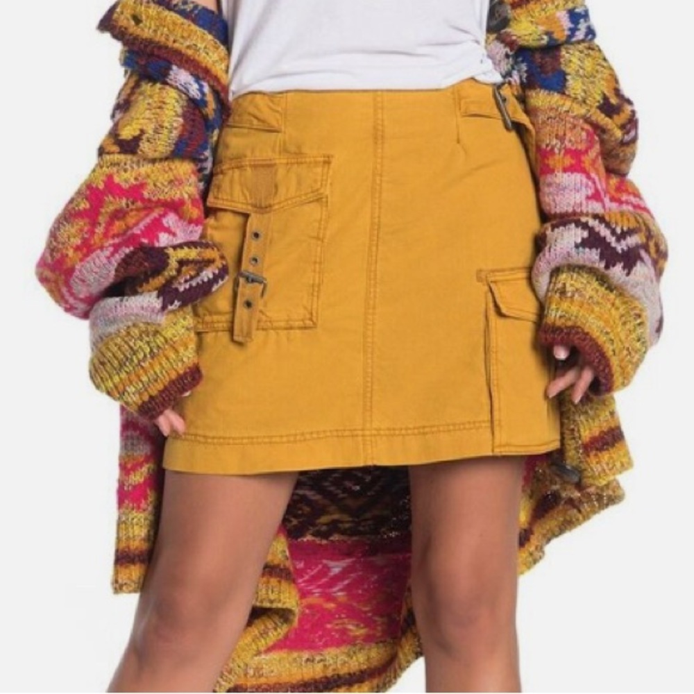 Free People Erika Utility Mini Skirt 100% Cotton Size 2.